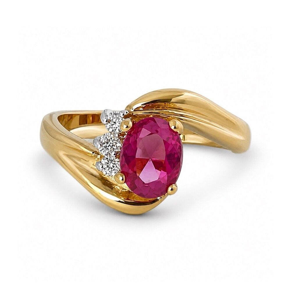 Vintage 1970s Ring Size 8 Pink Austrian Crystal CZ 14KT Gold Plated - 14L